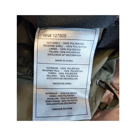 Reebok Reversable Parka Coat Wm 2X Puffer Hooded Cinch Waist Winter Olive Pink - Picture 11 of 15